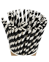 250 x 8" Paper Straws Black and White- 6mm Bore Compostable