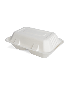 250 x Envirobee® 9 x 6" Bagasse 2 Compartment Lunch Boxes Compostable