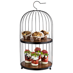 1 x Black Metal "Birdcage" Buffet Stand 2 x Acacia Wood Panels