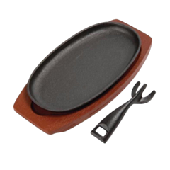1 x Oval Sizzle Platter With Wood Base 28cm