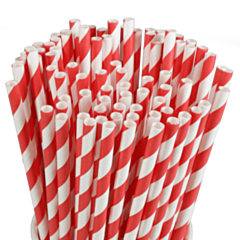 250 x 8" Paper Straws Red and White- 6mm Bore Compostable