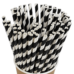 250 x 8" Paper Straws Black and White- 6mm Bore Compostable