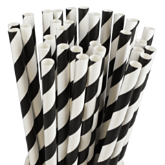 200 x Black & White Striped Paper Smoothie Straws 9mm Bore