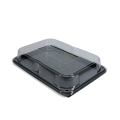 25 x Black Serving Platters with Lids - Medium Recyclable 35x24cm
