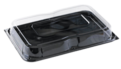25 x Black Serving Platters with Lids - Large Recyclable 46x30cm