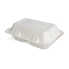 125 x Envirobee® 9 x 6" Bagasse 2 Compartment Lunch Boxes Compostable