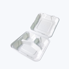 200 x Envirobee® Bagasse 3 Compartment Food Boxes Compostable 8 x 8"