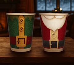 Santa & Elf Christmas Paper Cups Luxury Design with Natural Kraft Interior