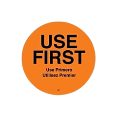 500 x Round Orange Use First Labels 