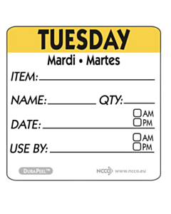 500 x 2x2" Day Label Tuesday - Square