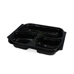300 x Microwaveable 3 Compartment Black Base PP 945cc