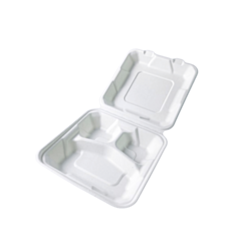 100 x Envirobee® Bagasse 3 Compartment Food Boxes Compostable 8 x 8"