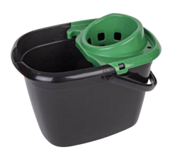 1 x 14L Deluxe Black Mop Bucket with Green Wringer